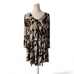 Attitude by Renee Black and Gold Patterned tunic top